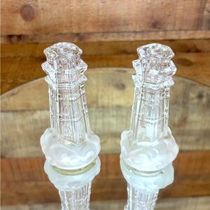 LENOX Crystal Glass Lighthouse Salt & Pepper Shakers Frosted Waves Base READ